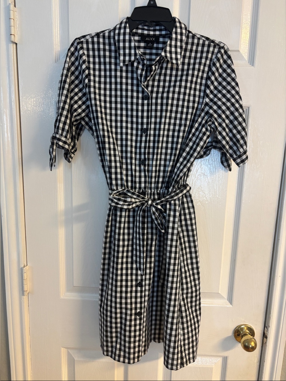 Alyx Black and White Gingham Tie-Waist Mini Dress